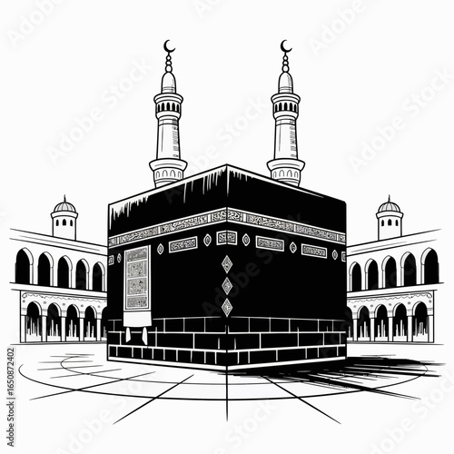 Kaaba Illustration – Holy Islamic Mosque Vector Artwork in Mecca Saudi Arabia
