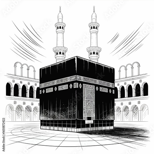Kaaba Illustration – Holy Islamic Mosque Vector Artwork in Mecca Saudi Arabia