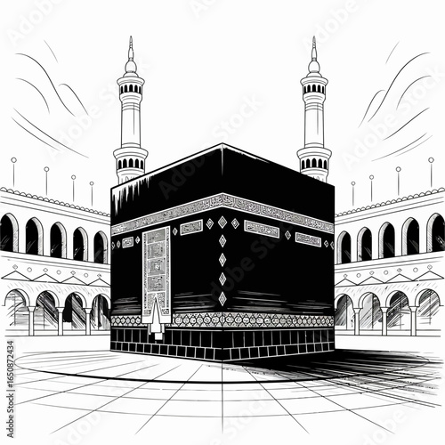 Kaaba Illustration – Holy Islamic Mosque Vector Artwork in Mecca Saudi Arabia