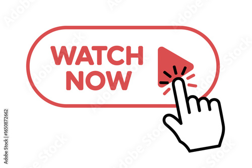 Watch Now Button Icon – Play Click Symbol Vector for Video Streaming & Online Media