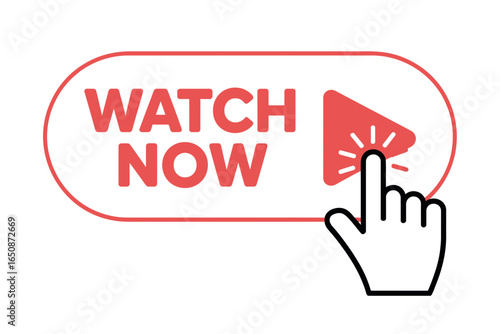 Watch Now Button Icon – Play Click Symbol Vector for Video Streaming & Online Media