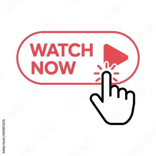 Watch Now Button Icon – Play Click Symbol Vector for Video Streaming & Online Media