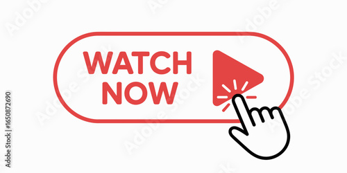 Watch Now Button Icon – Play Click Symbol Vector for Video Streaming & Online Media