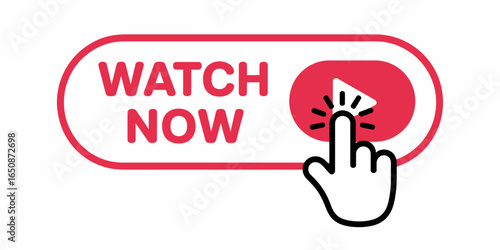 Watch Now Button Icon – Play Click Symbol Vector for Video Streaming & Online Media