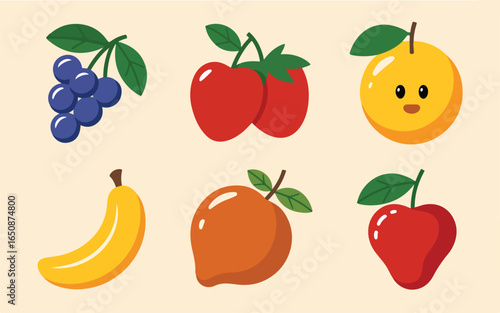 Set of fresh fruits and berries vector illustration with apples bananas oranges strawberries cherries pears and more