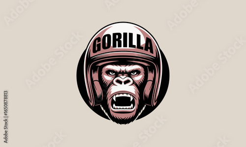 This powerful illustration of a gorilla wearing a helmet conveys a strong and fierce personality, making a captivating visual that resonates with themes of bravery and adventure.