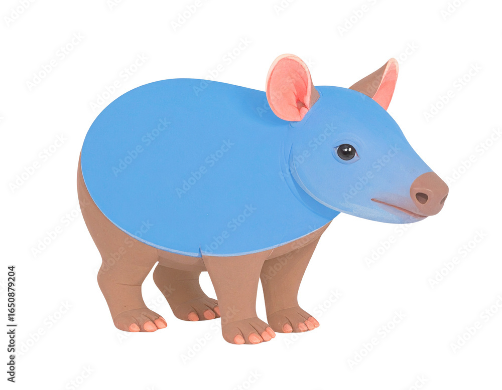 Fototapeta premium Charming stylized tapirlike animal figure with a smooth blue body brown legs and large pink ears.