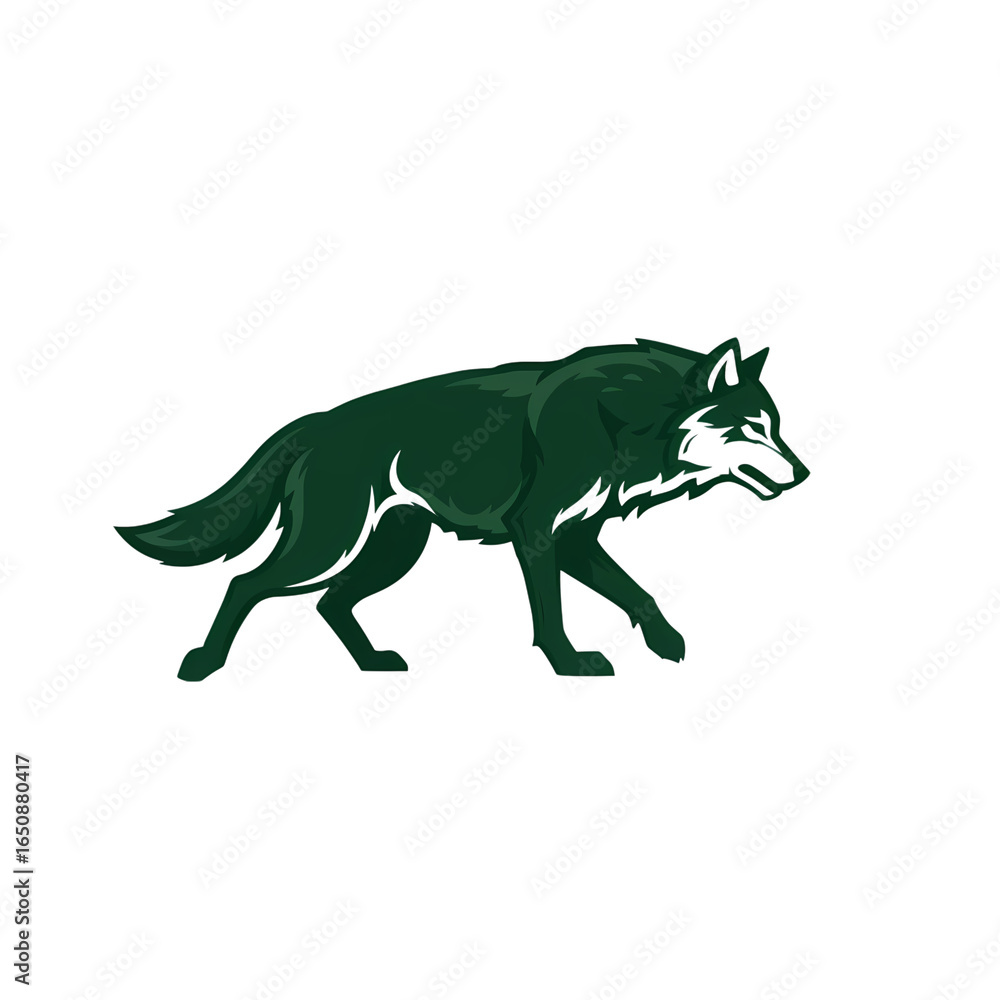 Fototapeta premium Majestic green wolf prowling, embodying strength and wilderness, perfect for logos, branding, and impactful visual projects