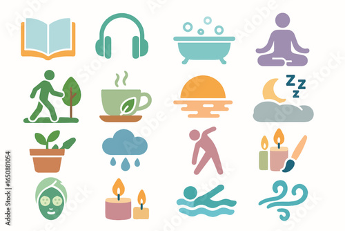 Wellness Icons Set Meditation Relaxation Yoga Zen Symbols