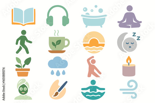 Wellness Icons Set Meditation Relaxation Yoga Zen Symbols