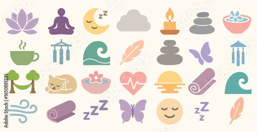 Wellness Icons Set Meditation Relaxation Yoga Zen Symbols