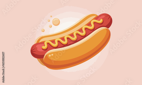 A colorful hot dog illustration featuring classic toppings like mustard and ketchup, perfect for food-related graphics, marketing materials, or culinary-themed projects.