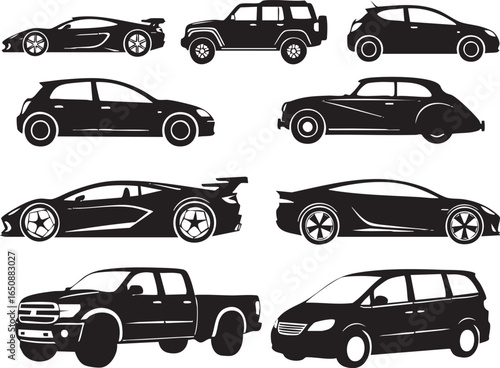 isolated need kinds of design car silhouettes set - vector
