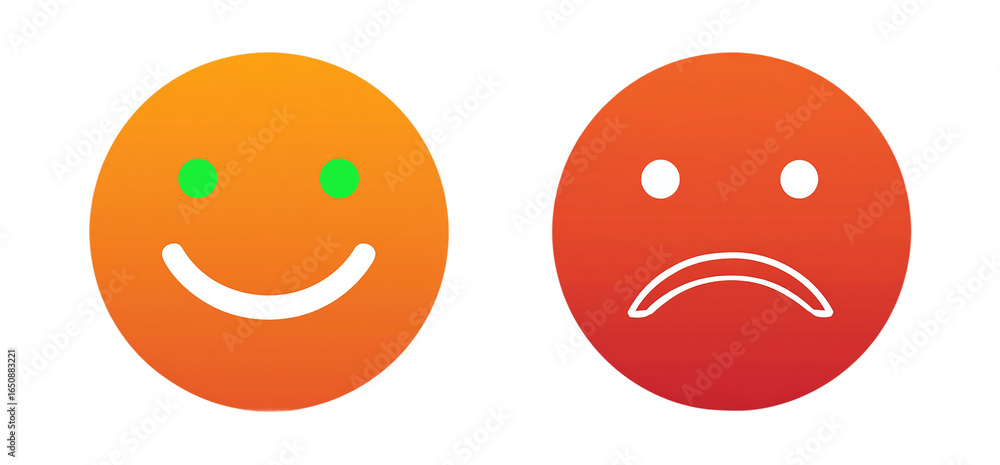 Fototapeta premium Happy and sad face expression isolated on transparent background for customer satisfaction review