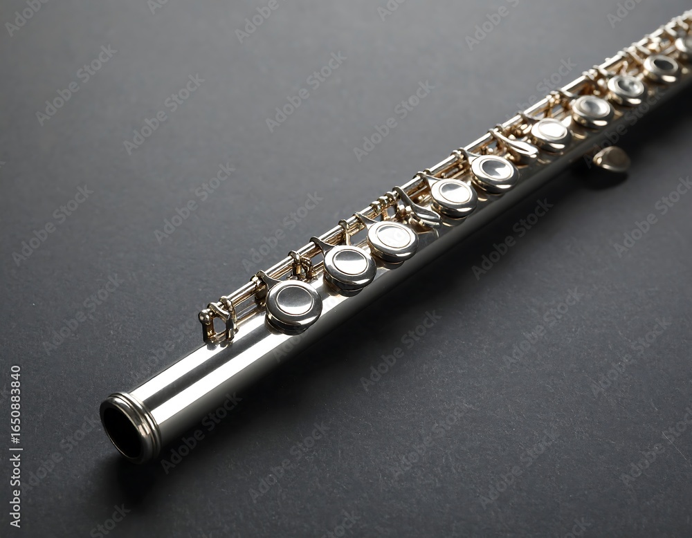 Fototapeta premium Silver flute on dark background (1)