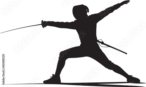 Fencer in action silhouette, dynamic pose, focused