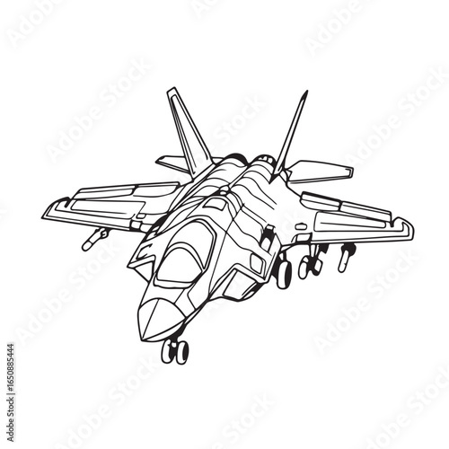 Fighter jet artwork illustration black and white style