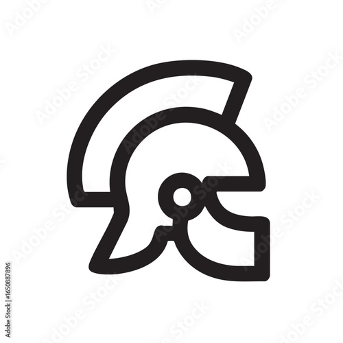 A black and white line drawing of a Roman helmet.