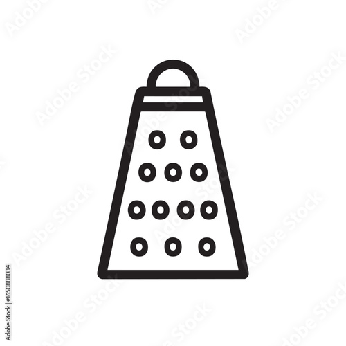 A black and white line drawing of a kitchen grater.