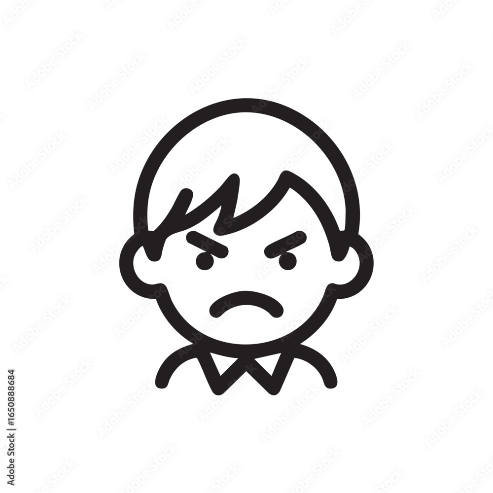 Fototapeta premium A simple outline of an angry boy's face.