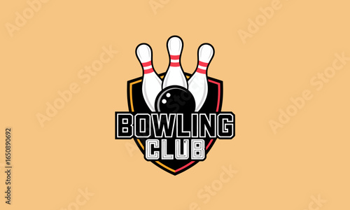 This vibrant Bowling Club emblem showcases a stylish design featuring bowling pins and a ball. It captures the essence of friendly competition and community spirit in bowling.