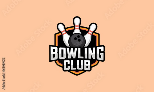 A stylish logo for a bowling club featuring three pins and a bowling ball, highlighting the excitement and camaraderie of bowling as a social sport.