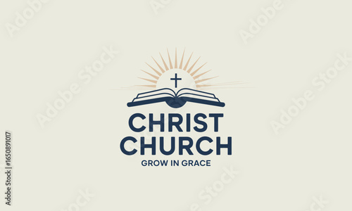 This modern logo showcases an open book with a cross and sun, representing spiritual growth and guidance for a strong faith-centered community of believers.