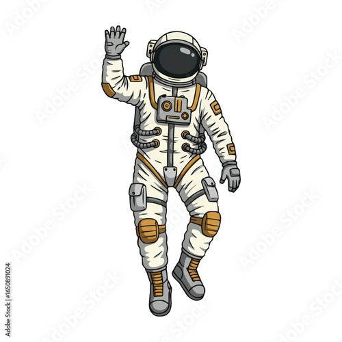 Astronaut waving in space illustration