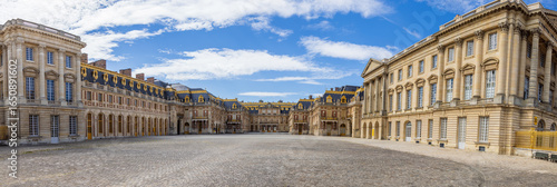 Panoramic view of the royal courtyard of the Palace of Versailles, France