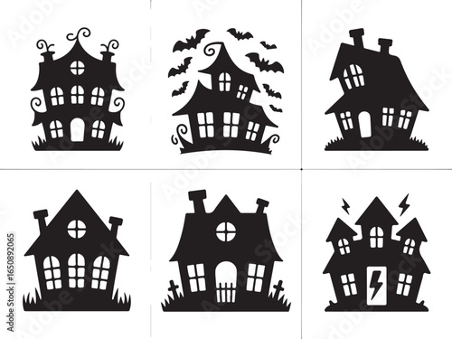 Spooky Halloween haunted house silhouettes for festive decor