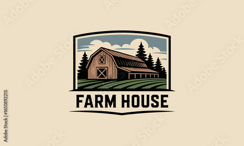 This logo elegantly depicts a stylized farm house against a natural backdrop, reflecting traditional values and a connection with the land and its heritage.