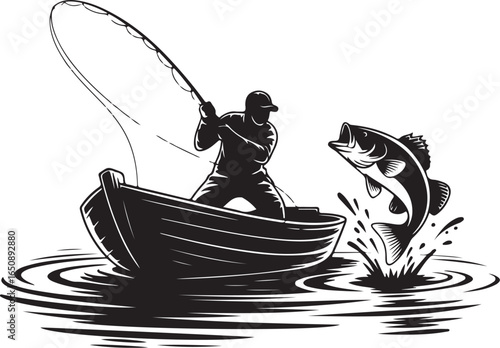 Fisherman battles jumping bass from boat, thrilling catch!