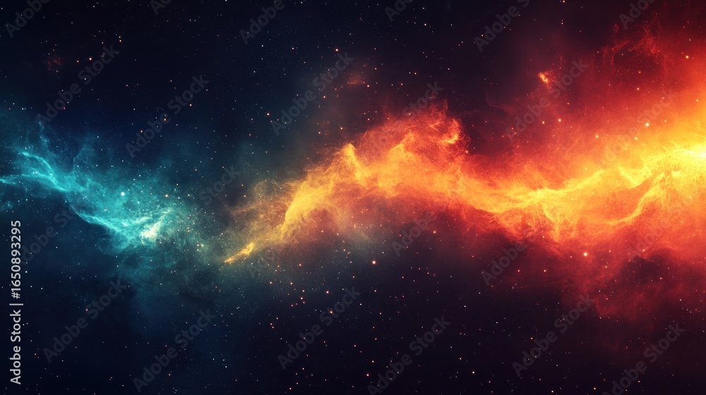 Fototapeta premium Abstract cosmic nebulae, vibrant colors of fiery and icy celestial clouds in deep space.