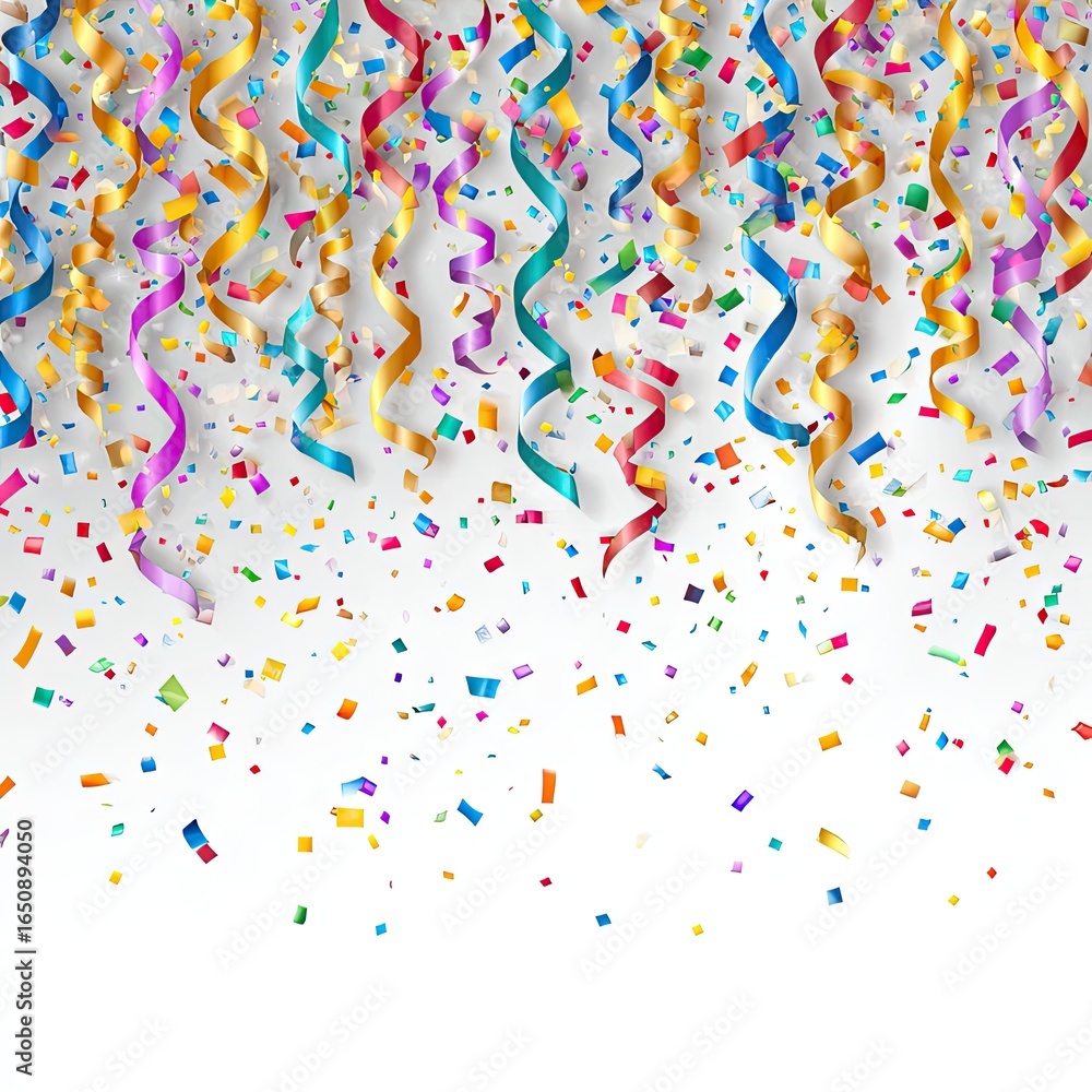 Fototapeta premium Colorful confetti and streamers on white background (3)