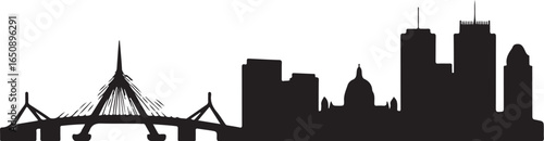 Boston skyline silhouette with iconic bridge and buildings