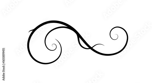 Black decorative swirl design on white background with copy space