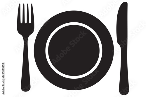 Knife fork and plate silhouette vector icon illustration isolated on white background

