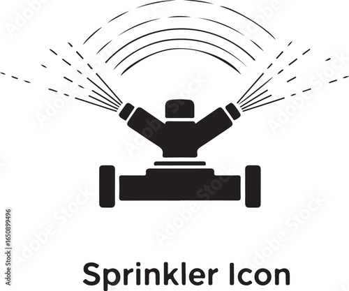Vector art of black silhouette of a sprinkler watering plants, isolated on a white background, symbolizing garden irrigation and lawn care