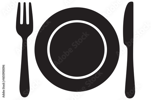 Knife fork and plate silhouette vector icon illustration isolated on white background
