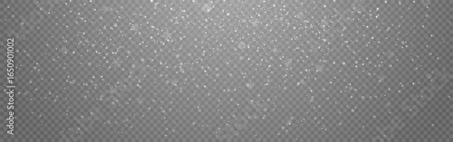 Snow background with white falling snowflakes. Christmas snowfall for holiday, seasonal or magical design. Realistic white flakes with overlay effect on transparent backdrop. Vector Illustration.