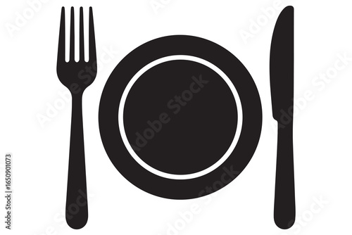 Knife fork and plate silhouette vector icon illustration isolated on white background
