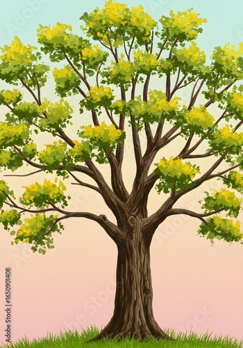 Majestic Spring Oak Tree Illustration.