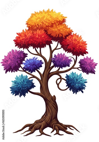 Vibrant Rainbow Tree Colorful Fantasy Illustration.