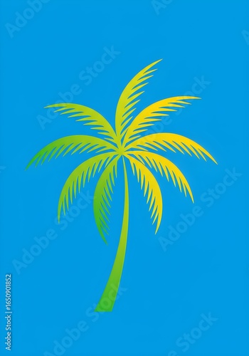 Vibrant Yellow Palm Tree on Blue Background.