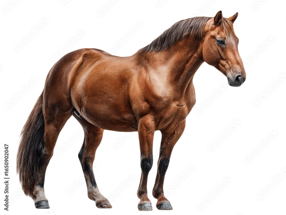 Naklejka premium Beautiful Chestnut Horse Standing Against White Background Vector Illustration for Equestrian Designs and Animal Themes