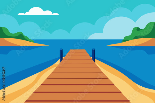Scenic Boardwalk by the Shore Vector