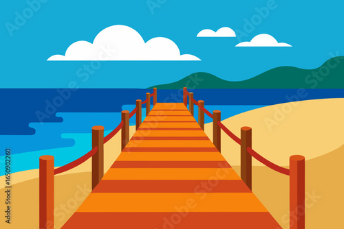 Scenic Boardwalk by the Shore Vector