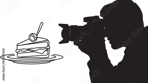 Silhouette of Photographer Taking Picture of Cake Slice – Food Photography Concept