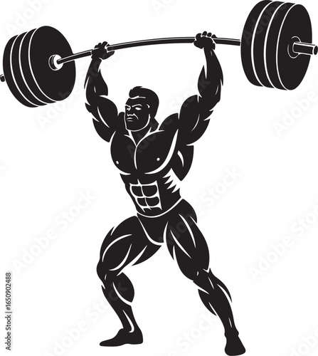 Muscular athlete lifts heavy barbell in dynamic pose