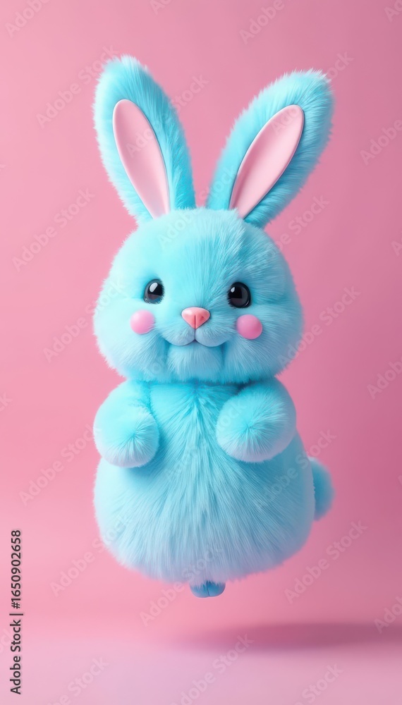Obraz premium A fluffy blue bunny balloon floats against a pastel pink backdrop , clipart, happy
